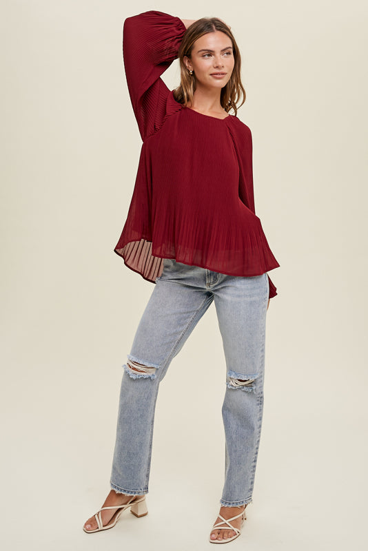 Perfect Red Chiffon Blouse Long Sleeve | Autumn Grove Clothing