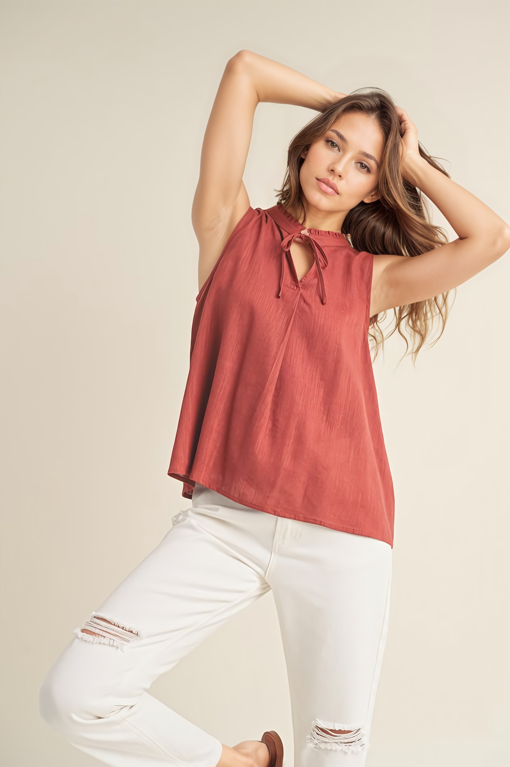 Linen High Neck Tank In Burl Wood – Autumn Grove Clothing