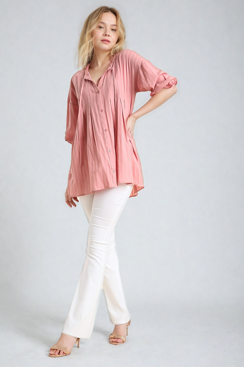 Pleat Parade Blush Tunic Top | Pleated Tops – Autumn Grove Clothing