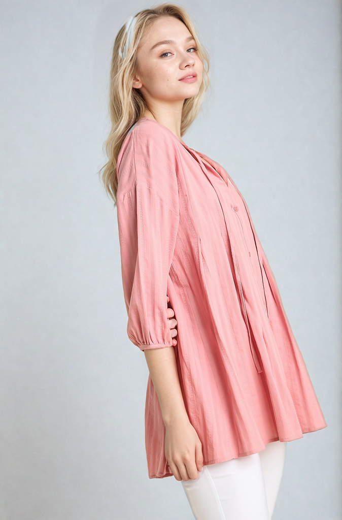 Pleat Parade Blush Tunic Top | Pleated Tops – Autumn Grove Clothing