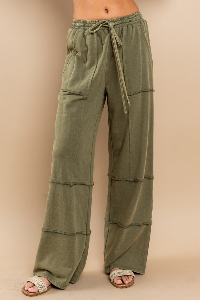 Mineral Wash Pants In Olive | Wide Leg Pants – Autumn Grove Clothing