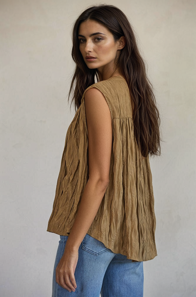 Camel Flair Sleeveless Top | Womens Tops – Autumn Grove Clothing