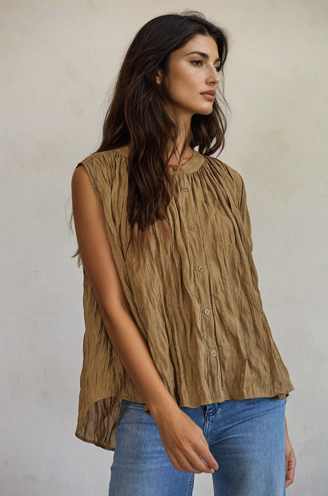 Camel Flair Sleeveless Top | Womens Tops – Autumn Grove Clothing