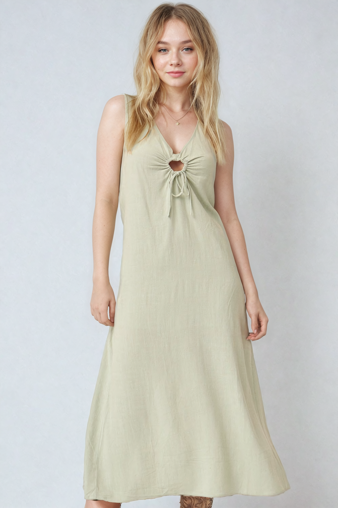 Linen Halter Maxi Dress In Seagrass – Autumn Grove Clothing