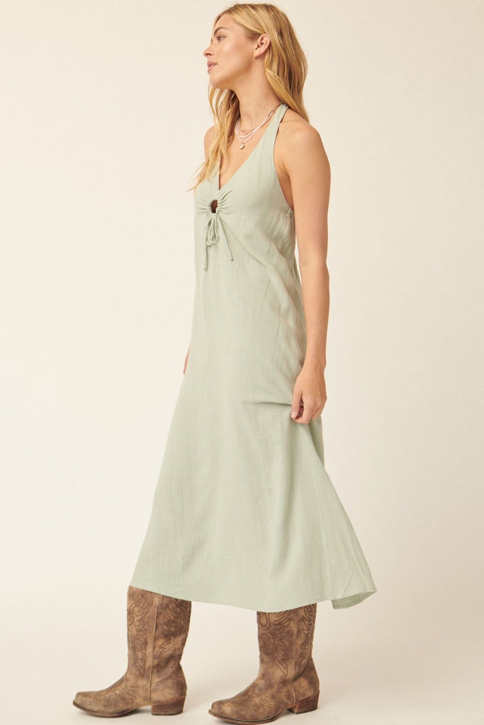 Linen Halter Maxi Dress In Seagrass – Autumn Grove Clothing