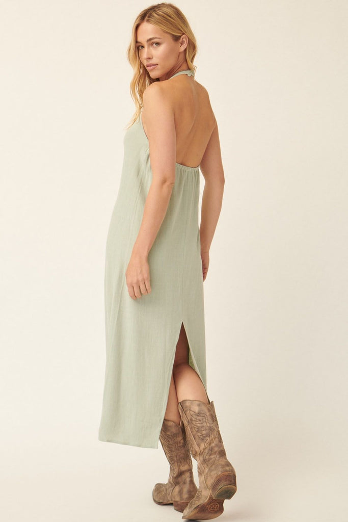 Linen Halter Maxi Dress In Seagrass – Autumn Grove Clothing