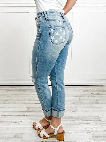 Mid Rise Americana Flag Cuff Judy Blue Jeans